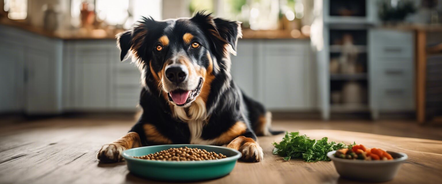 Senior dog enjoying organic food