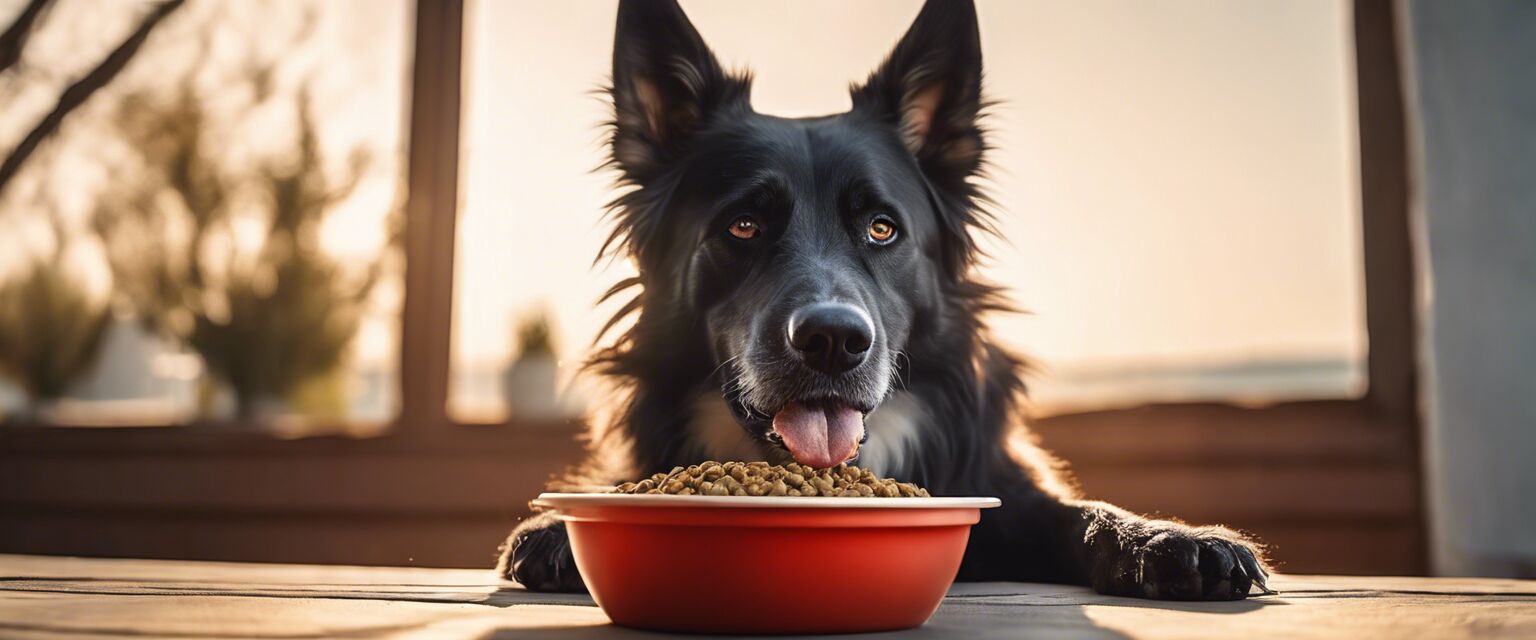 Senior dog eating organic food